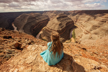 Woman relax in Goosenecks state Park,  USA © Maygutyak