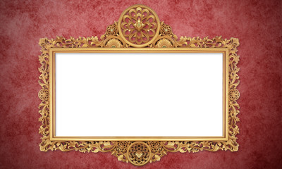 Gold Color Antique Vintage Classic Baroque Stylish Empty Photo Painting Frame in Grunge and Retro Background for Home Interior and Garden Furniture made from Wood and Metal