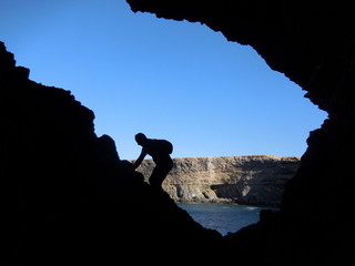 Fuertaventrua, Ajuy, jaskinia, ocean, skały, wspinaczka