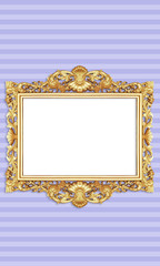 Gold Color Antique Vintage Classic Baroque Stylish Empty Photo Painting Frame in Grunge and Retro Background for Home Interior and Garden Furniture made from Wood and Metal
