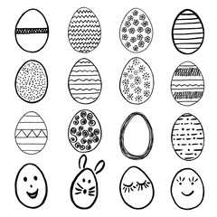 Set of Easter eggs. Egg icons collection in doodle style. Hand drawn Easter eggs.
