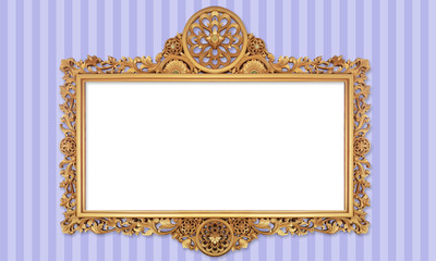 Gold Color Antique Vintage Classic Baroque Stylish Empty Photo Painting Frame in Grunge and Retro Background for Home Interior and Garden Furniture made from Wood and Metal