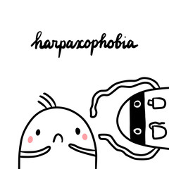 Harpaxophobia hand drawn illustration with cute marshmallow and thief