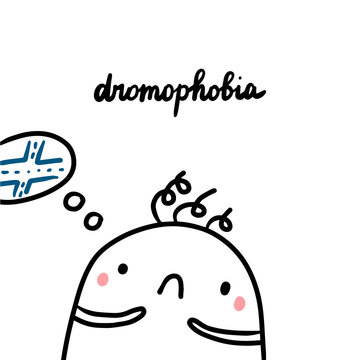 Dromophobia hand drawn illustration with cute marshmallow and crossroad
