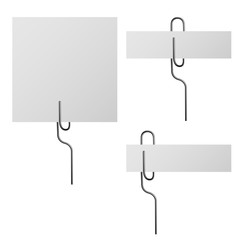 Set of realistic paper clip with white paper for your text, isolated.