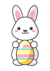 Little cute kawaii Easter bunny with color egg. Beautiful Kawaii vector illustration for greeting card/poster/sticker.