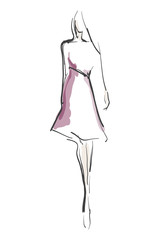 Hand-drawn fashion illustration. Young woman, girl, model. Sketch, vector