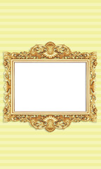 Gold Color Antique Vintage Classic Baroque Stylish Empty Photo Painting Frame in Grunge and Retro Background for Home Interior and Garden Furniture made from Wood and Metal