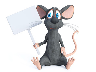 Obraz premium 3D rendering of a cartoon mouse holding blank sign.