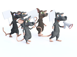 3D rendering of cartoon mice on strike.