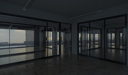 Offices with a View in Dim Natural Light 3D Rendering