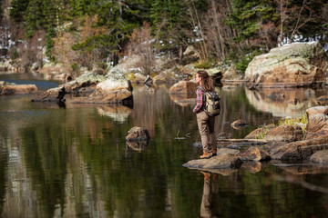 Hiker in Rocky mountains National park in USA