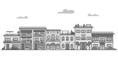 Beautiful Greece style city with picturesque buildings lines vector illustration