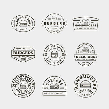 set of burger logos. retro styled fast food emblems