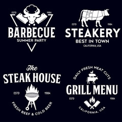Obraz premium Steak House, barbecue, bbq party, restaurant logo templates. Collection elements for grill menu design.
