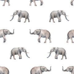 Watercolor elephant seamless vector pattern
