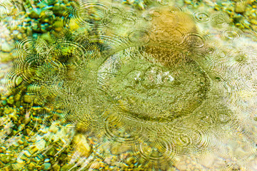 Circles on the surface of the reservoir as a background