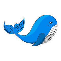 Blue striped whale on a white background. Vector illustration.