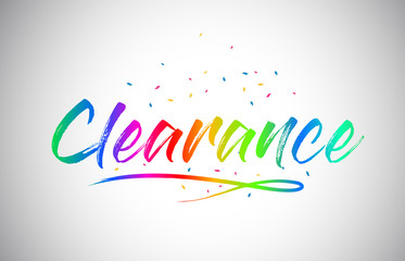 Clearance Creative Vetor Word Text with Handwritten Rainbow Vibrant Colors and Confetti.
