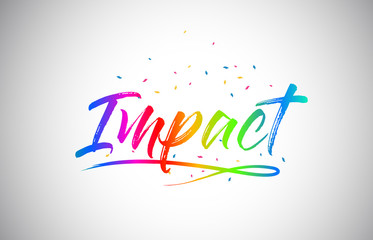 Impact Creative Vetor Word Text with Handwritten Rainbow Vibrant Colors and Confetti.