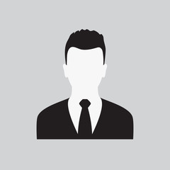 User Men Icon. Guy's Profile. Stylish Young Man in Business Suit with a Tie. Male Web Sign, Flat art Object. Black and White Silhouette of Boy. Avatar Picture App. Vector Illustration