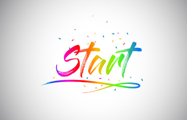Start Creative Vetor Word Text with Handwritten Rainbow Vibrant Colors and Confetti.