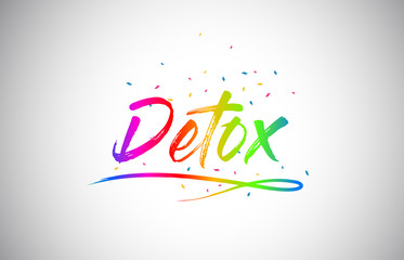 Detox Creative Vetor Word Text with Handwritten Rainbow Vibrant Colors and Confetti.