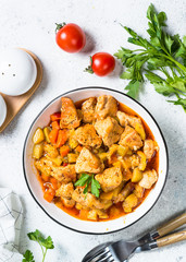 Chicken stew with vegetables, top view.