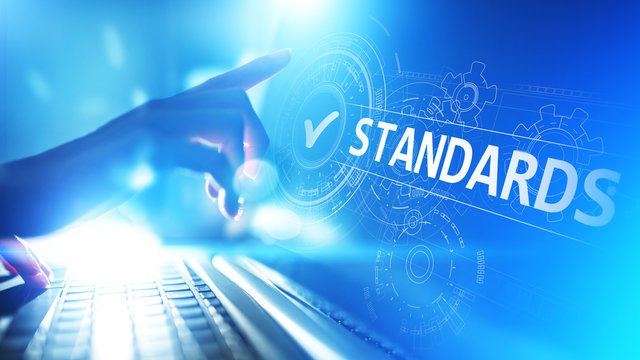 Standard. Quality control. ISO certification, assurance and guarantee. Internet business technology concept.