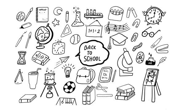 cute hand drawing doodle art of education  stuff in Back to School concept isolated set collection