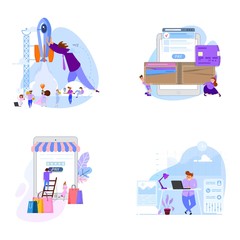 Obraz premium Collection of people scenes, flat style illustration. Concept design.