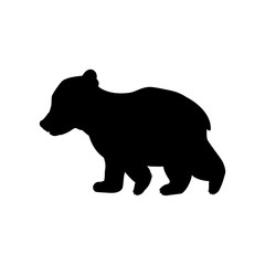 Bear cub wild black silhouette animal. Vector Illustrator.  