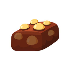 Chocolate covered bonbon candy stuffed nougat, mousse, cream. Vector illustration candy catoon icon isolated on white background