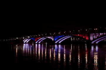 bridge at night. lights on the bridge at night