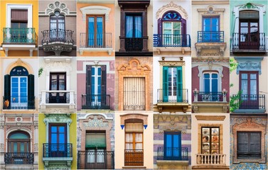 mosaic collage of multiple different windows in southern spain