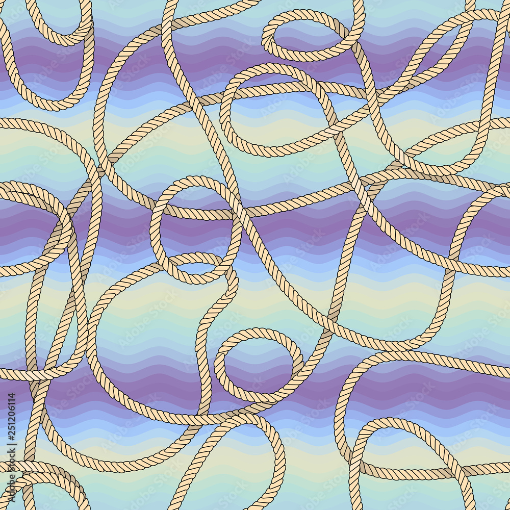 Poster blue waves pattern and rope in marine style.