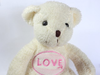 White bear doll is on white background.