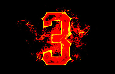 3 three number numeral digit logo fire flames design with a grunge or grungy texture