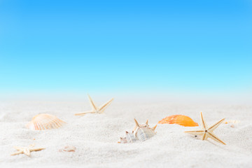 Fototapeta na wymiar Blur tropical beach with bokeh sun light wave abstract background