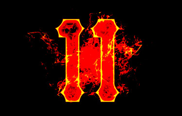 11 eleven number numeral digit logo fire flames design with a grunge or grungy texture