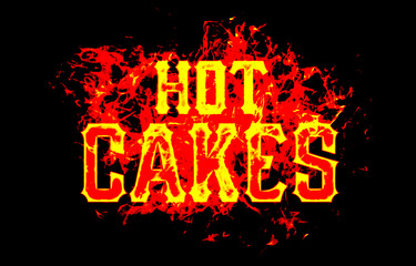 hot cakes word text logo fire flames design with a grunge or grungy texture