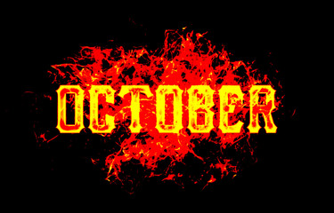 october word text logo fire flames design with a grunge or grungy texture