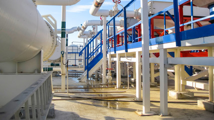 Heat exchangers in a refinery. Heated gasoline air cooler. The e