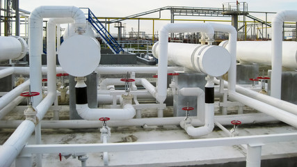 Heat exchangers in a refinery. The equipment for oil refining