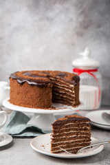 slice of homemade chocolate honey cake