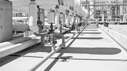 Heat exchangers in a refinery. The equipment for oil refining