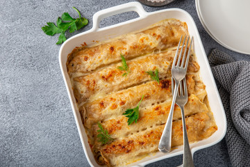 baked meat and vegetables crepe