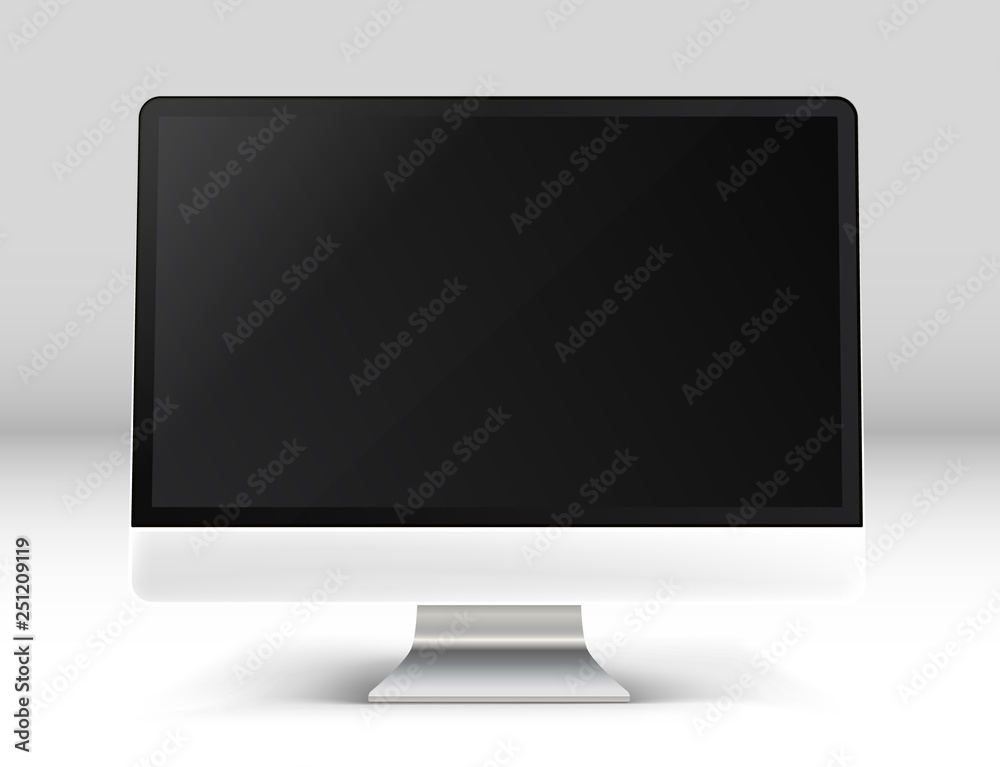 Poster Modern personal computer on a table Vector photoreal front view illustration. Template for a content