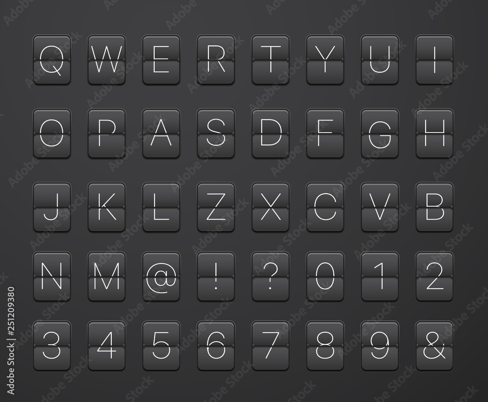 Poster english alphabet and digits on scoreboard. vector template