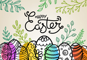 Easter greeting card with traditional decoration. Vector sketchy illustration